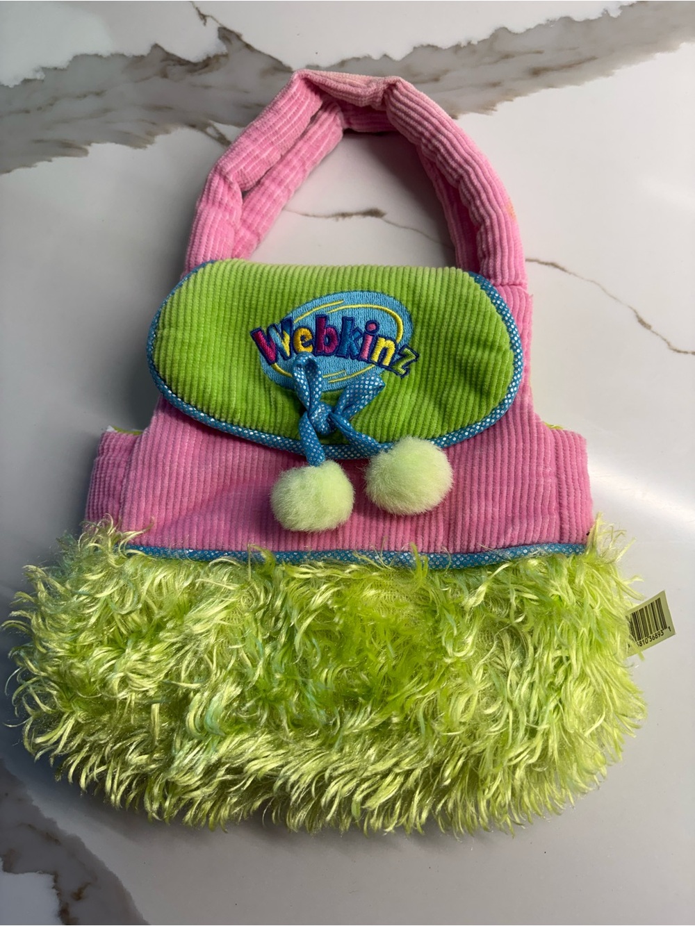 Webkinz Kids Pink and Lime Plush Handbag with Pom-Pom Detail
